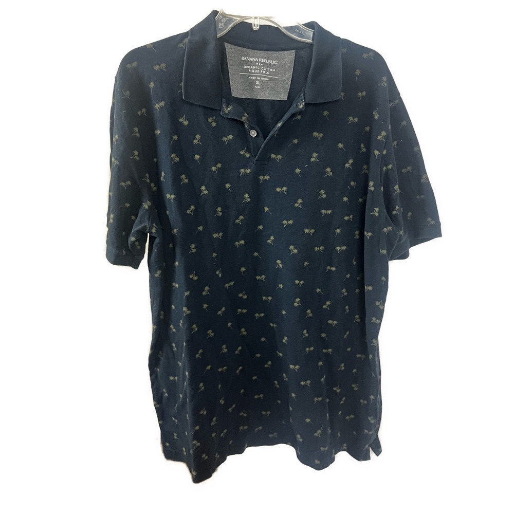 Banana Republic Men's Organic Cotton Pique Polo Tropical Palm Print- XL Tall